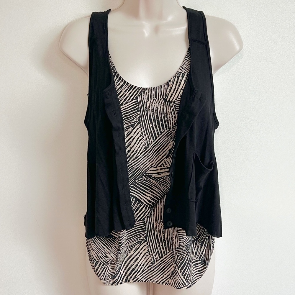 Silence + Noise tank top & button down vest 2 piece set black tan